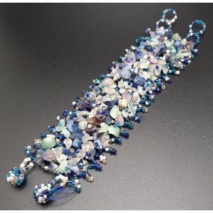 Vintage Glass Amethyst Tourmaline Chips‎ Bracelet 7"